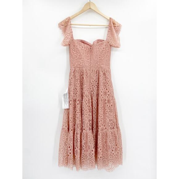 Dress the Population River Blush Pink Off Shoulder Eyelet Tiered Midi Dress NWT - Picture 5 of 8